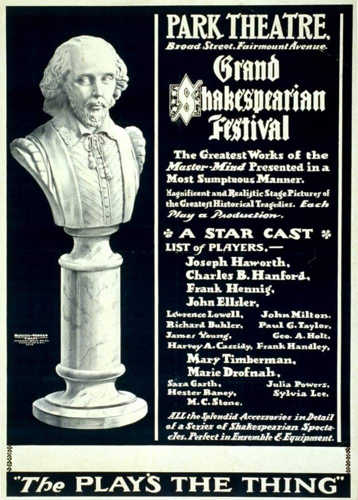 RPW Roystone Print Works Vintage Film and Theatre 'Shakespeare. Grand Shakespearian Festival', U.S.A, 1898, Reproduction 250gsm A4 & A3 Vintage Shakespeare Poster wall art poster – printed in Yorkshire