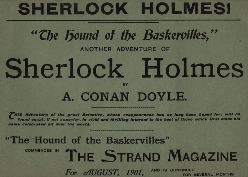 Vintage Literature 'Sherlock Holmes. The Hound of The Baskervilles Commences in The Strand Magazine', England, 1907, Reproduction 250gsm A4 & A3 Vintage Sherlock Holmes Poster wall art poster – printed in Yorkshire