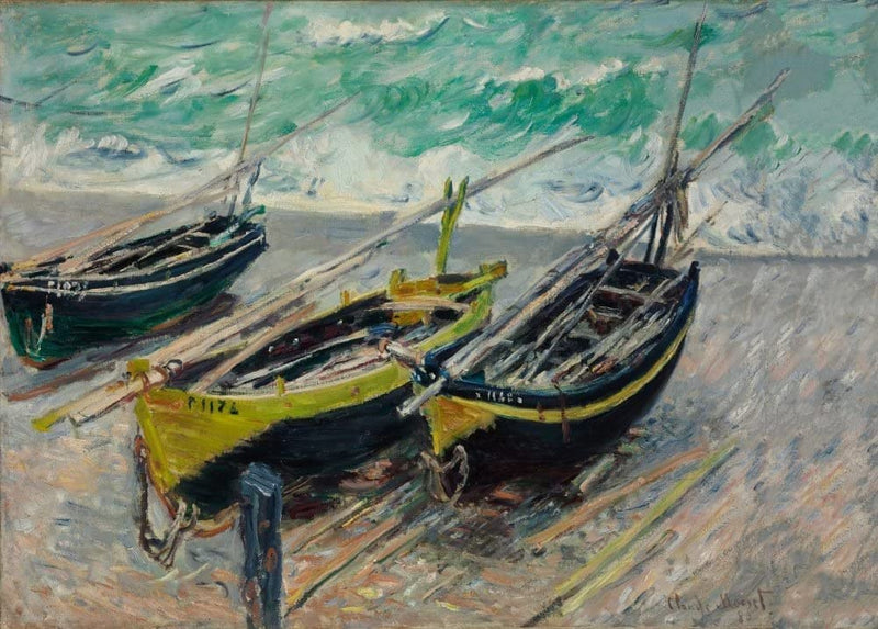 Claude Monet 'Three Fishing Boats', France, 1886, Impressionism, Reproduction 250gsm A4 & A3 Vintage Classic Art Poster Print wall art poster – printed in Yorkshire