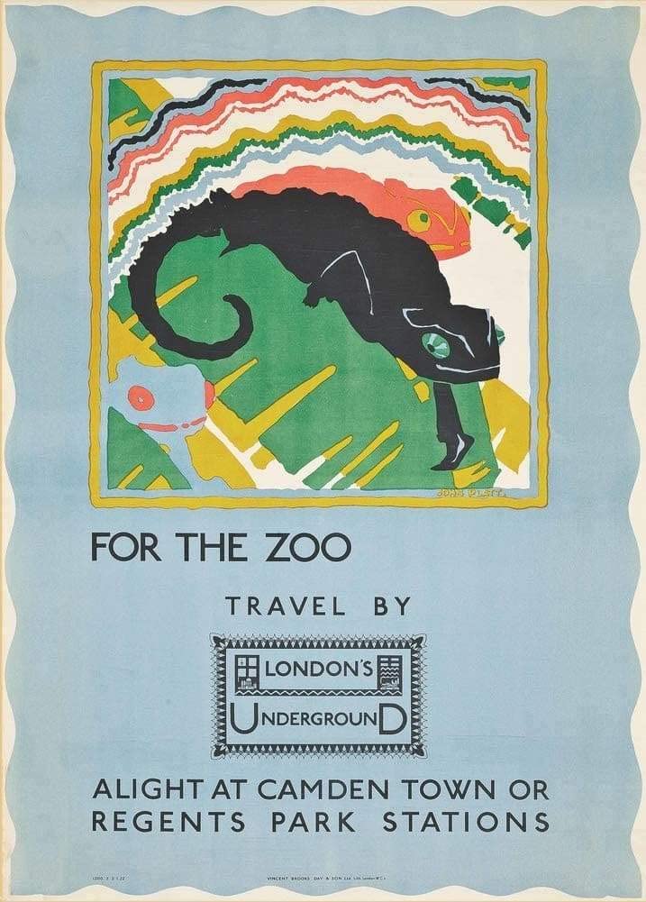 RPW Roystone Print Works Vintage Travel By Underground Underground 'for The Zoo', 1922, Reproduction Classic Art Deco English Travel Poste wall art poster – printed in Yorkshire