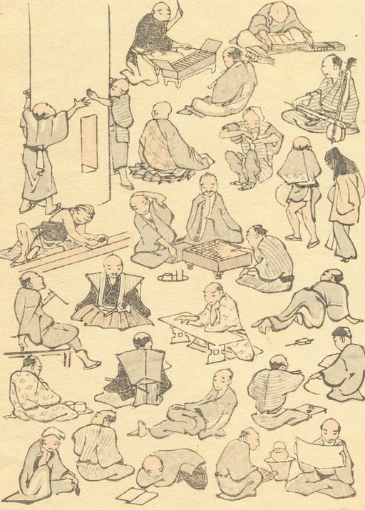 RPW Roystone Print Works Hokusai 'Leisure Time, First Illustrations', Japan, 18-19th Century, Reproduction gloss A4 & A3 Ukiyo-e Classic Art Poster wall art poster – printed in Yorkshire