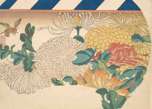 RPW Roystone Print Works Hiroshige 'Chrysanthemums in Fan-Shaped Design', Japan, 19th Century, Reproduction gloss A4 & A3 Vintage Classic Ukiyo-e Art Poster wall art poster – printed in Yorkshire