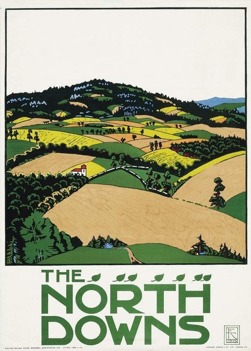 RPW Roystone Print Works Vintage London Underground 'The North Downs', 1915, Edward McKnight Kauffer, Reproduction Classic English Travel Poster wall art poster – printed in Yorkshire