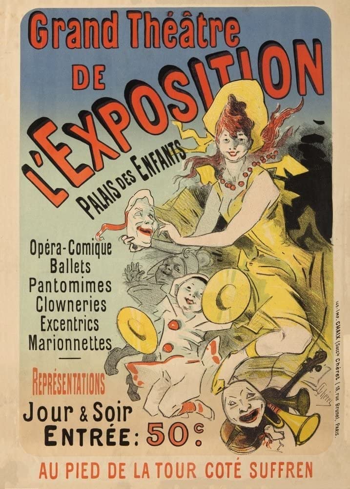 RPW Roystone Print Works Jules Cheret 'Grand Theatre de l'Exposition, Palais des Enfants', France, 1889, Reproduction 250gsm A4 & A3 Vintage Classic Art Nouveau Poster wall art poster – printed in Yorkshire