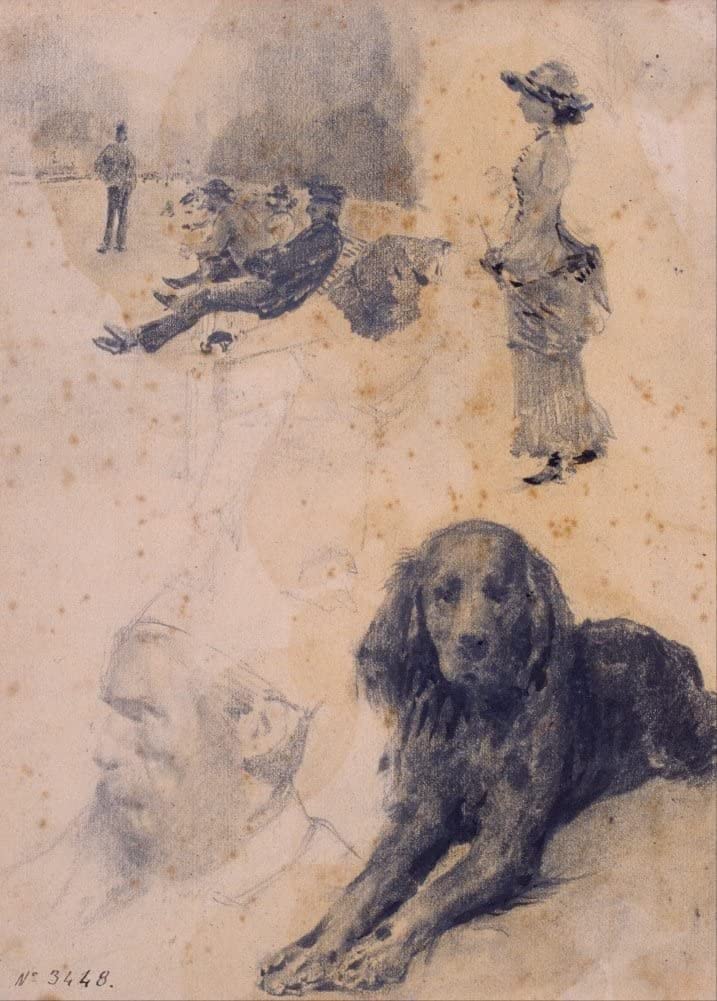 RPW Roystone Print Works Santiago Rusinol 'Figure Studies and Study of Dog', 1883, Spain, Catalan, Reproduction 250gsm A4 & A3 Classic Art Poster wall art poster – printed in Yorkshire