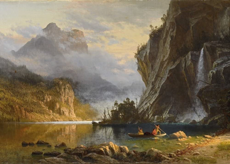 Albert Bierstadt 'Indians Spear Fishing, Detail', Germany, 1862, Reproduction 250gsm A4 & A3 Classic Art Poster Print wall art poster – printed in Yorkshire