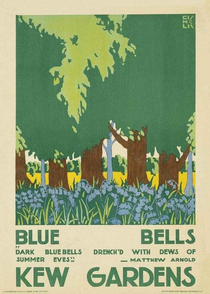 RPW Roystone Print Works Vintage London Underground 'Kew Gardens Blue Bells', 1920, Edward McKnight Kauffer, Reproduction Vintage Art Deco Travel Poster wall art poster – printed in Yorkshire