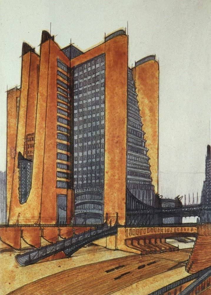 Antonio Sant'Elia 'La Citta Nuova', Italy, 1914, Reproduction 250gsm A4 & A3 Vintage Futurism Poster Print wall art poster – printed in Yorkshire