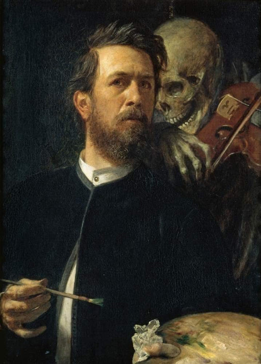 Arnold Bocklin 'Self-Portrait with Death Playing The Fiddle', Switzerland, 1872, Reproduction 250gsm A4 & A3 Vintage Classic Art Poster Print wall art poster – printed in Yorkshire