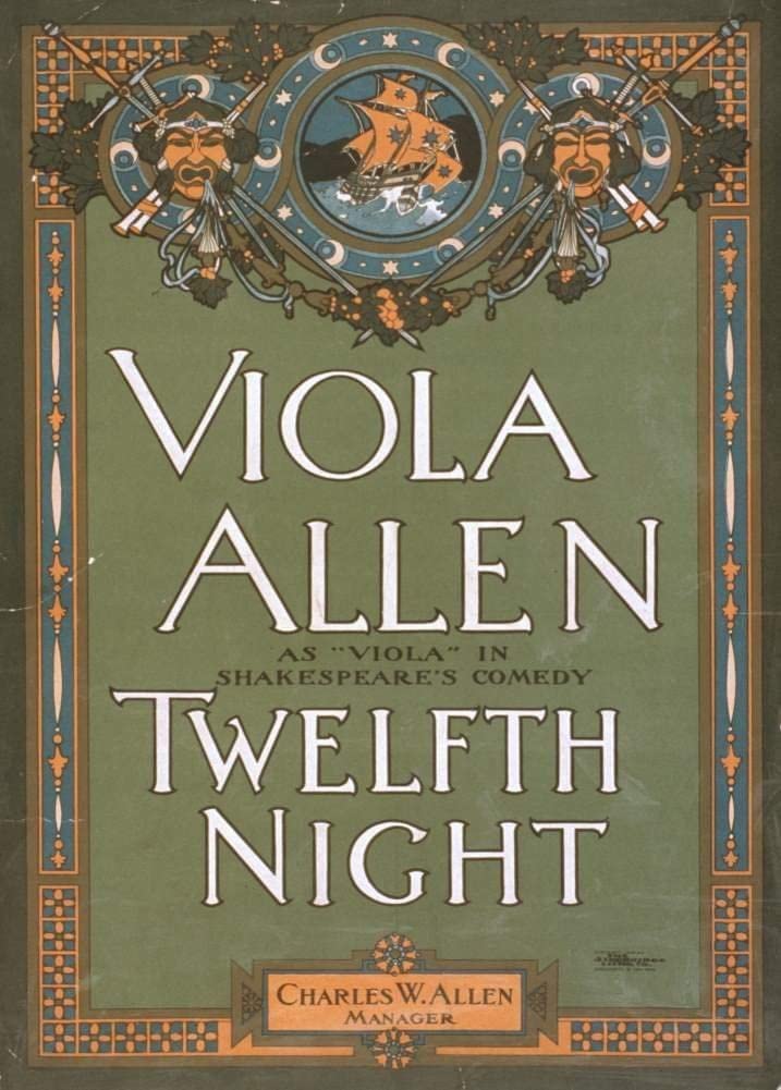 Vintage Film and Theatre 'Shakespeare. Twelfth Night', England, 1903, Reproduction 250gsm A4 & A3 Vintage Shakespeare Poster wall art poster – printed in Yorkshire