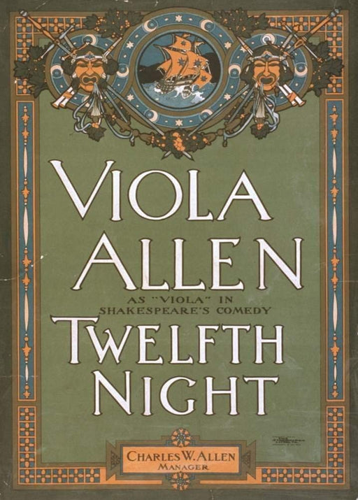 Vintage Film and Theatre 'Shakespeare. Twelfth Night', England, 1903, Reproduction 250gsm A4 & A3 Vintage Shakespeare Poster wall art poster – printed in Yorkshire