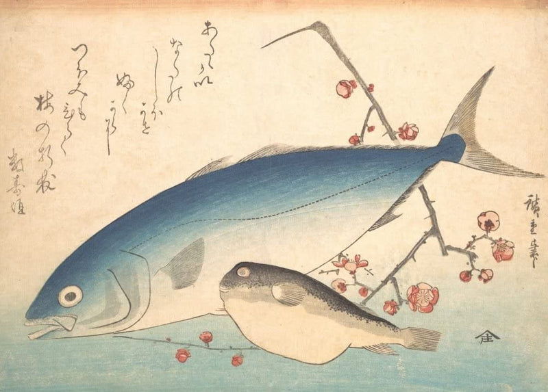 RPW Roystone Print Works Hiroshige 'Fugu and Inada Fish, from The Series Uozukushi', Japan, 19th Century, Reproduction gloss A4 & A3 Vintage Classic Ukiyo-e Art Poster wall art poster – printed in Yorkshire