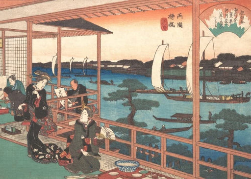 RPW Roystone Print Works Hiroshige 'Tea-House at The Willow Bridge', Japan, 19th Century, Reproduction gloss A4 & A3 Vintage Classic Ukiyo-e Art Poster wall art poster – printed in Yorkshire