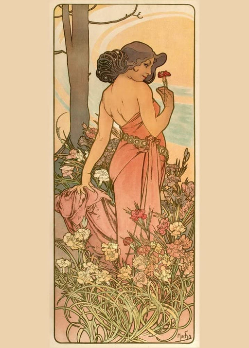 Alphonse Mucha 'Carnation', Czech, 1898, Reproduction Vintage 250gsm A4 & A3 Classic Art Nouveau Poster Print wall art poster – printed in Yorkshire