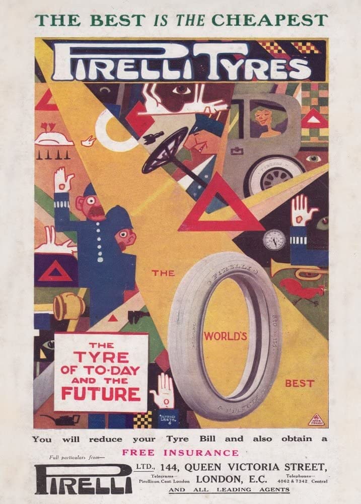 RPW Roystone Print Works Vintage Automobile 'Pirelli Tyres are The Best', England, 1916, Reproduction 250gsm A4 & A3 Vintage Automobile Poster wall art poster – printed in Yorkshire