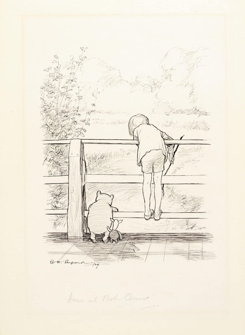 Winnie the pooh 1926 illustration sketch playing poohsticks by E.H. Shepard Poster Wall Art Print wall art poster – printed in Yorkshire