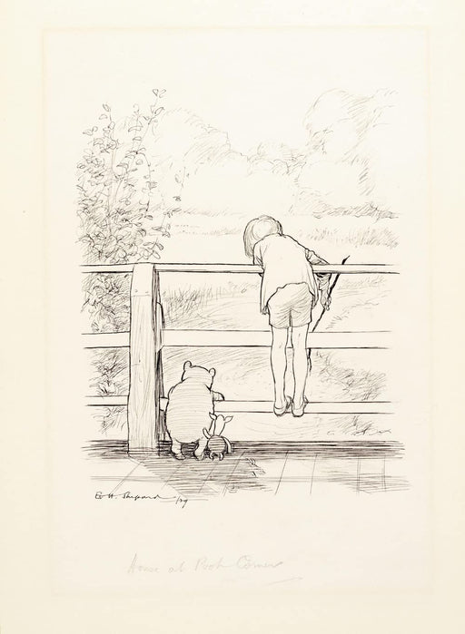 Winnie the pooh 1926 illustration sketch playing poohsticks by E.H. Shepard Poster Wall Art Print wall art poster – printed in Yorkshire