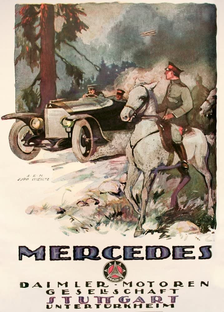 RPW Roystone Print Works Vintage Automobile 'Mercedes Daimler, Stuttgart', Germany, 1914-18, Reproduction 250gsm A4 & A3 Vintage German WW1 Automobile Poster wall art poster – printed in Yorkshire