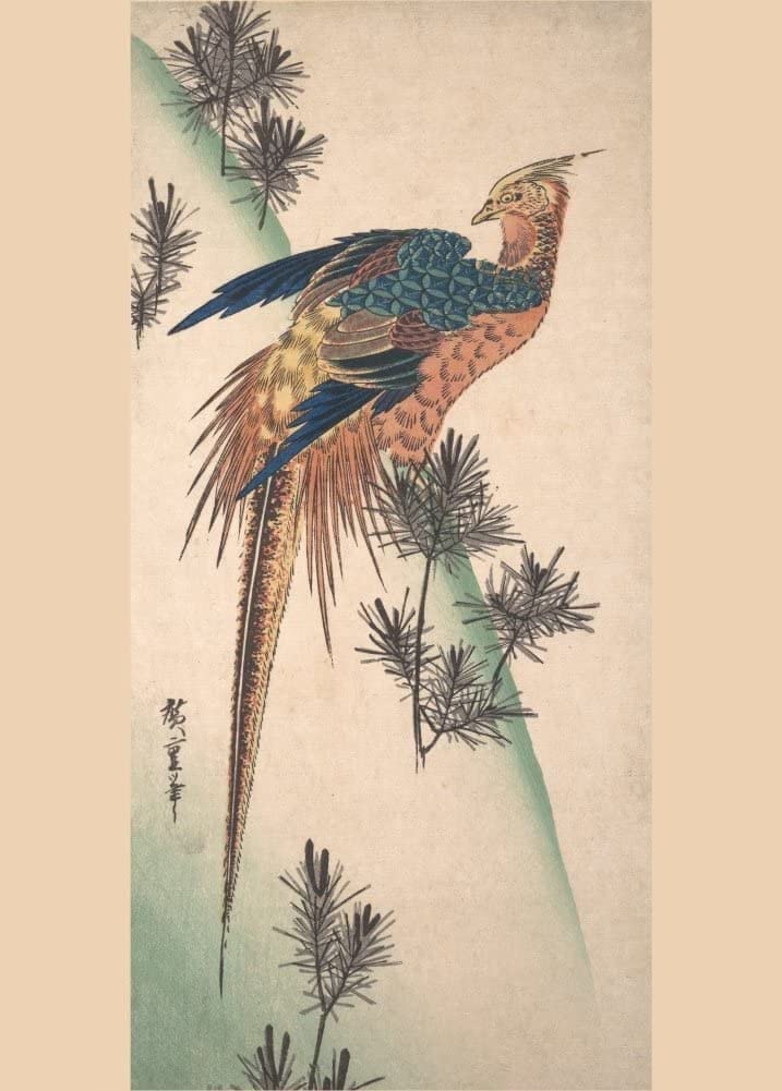 RPW Roystone Print Works Hiroshige 'Pheasant and Pine-Trees on Snowy Hillside', Japan, 19th Century, Reproduction gloss A4 & A3 Vintage Classic Ukiyo-e Art Poster wall art poster – printed in Yorkshire