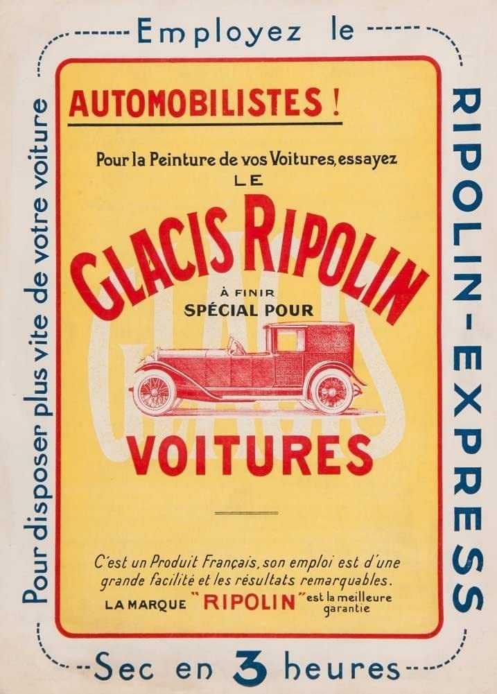 RPW Roystone Print Works Vintage Automobile 'Glacis Ripolin Cars', France, 1920, Reproduction 250gsm A4 & A3 Vintage Automobile Poster wall art poster – printed in Yorkshire
