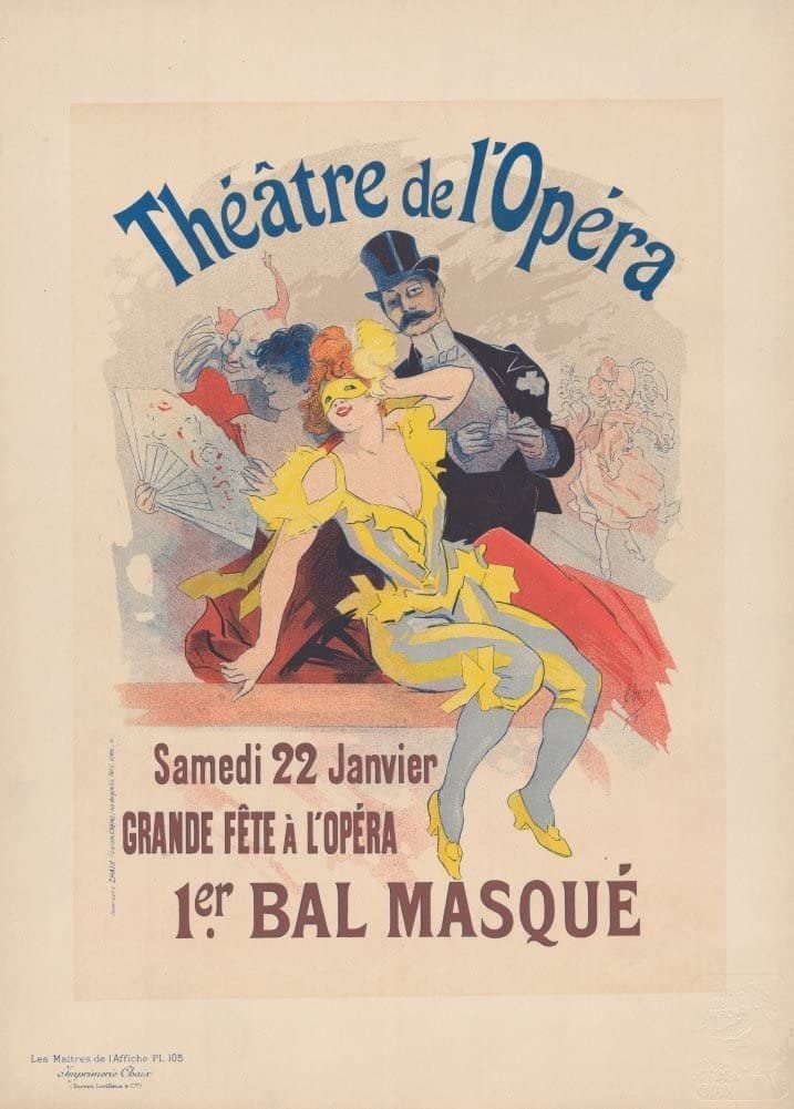 RPW Roystone Print Works Jules Cheret 'Theatre de l'Opera Bal Masque', France, 1890's, Reproduction 250gsm A4 & A3 Vintage Classic Art Nouveau Poster wall art poster – printed in Yorkshire