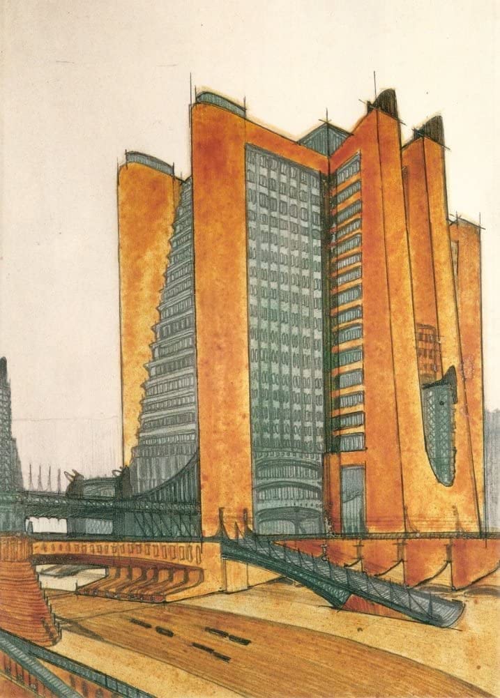 Antonio Sant'Elia 'Study Design for a New Town', Italy, 1914, Reproduction 250gsm A4 & A3 Vintage Italian Futurism Poster Print wall art poster – printed in Yorkshire