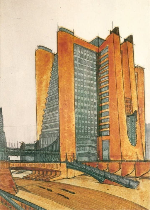 Antonio Sant'Elia 'Study Design for a New Town', Italy, 1914, Reproduction 250gsm A4 & A3 Vintage Italian Futurism Poster Print wall art poster – printed in Yorkshire