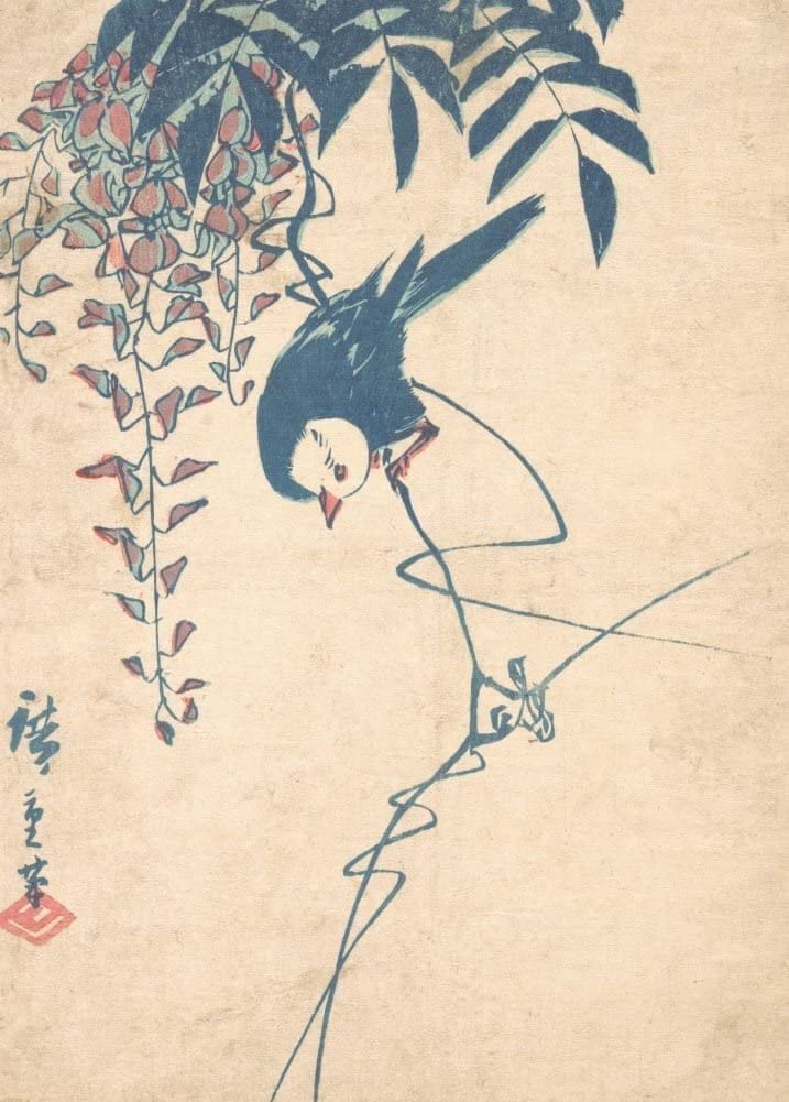 RPW Roystone Print Works Hiroshige 'Wisteria and White-Headed Bird', Japan, 19th Century, Reproduction gloss A4 & A3 Vintage Classic Ukiyo-e Art Poster wall art poster – printed in Yorkshire