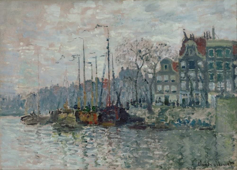 Claude Monet 'View of The Prins Hendrikkade and The Kromme Waal in Amsterdam', France, 1874, Impressionism, Reproduction 250gsm A4 & A3 Vintage Classic Art Poster Print wall art poster – printed in Yorkshire