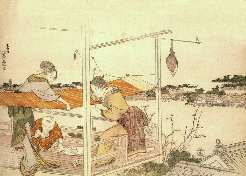 RPW Roystone Print Works Hokusai 'Stretching Cloth', Japan, 18-19th Century, Reproduction gloss A4 & A3 Ukiyo-e Classic Art Poster wall art poster – printed in Yorkshire