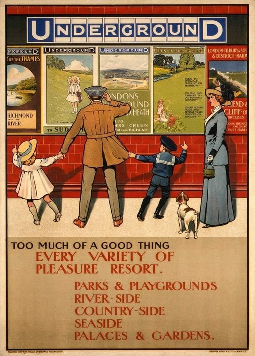 Funky Print Vintage London Underground 'Too Much of a Good Thing', 1910, Reproduction Classic English Travel Poster wall art poster – printed in Yorkshire