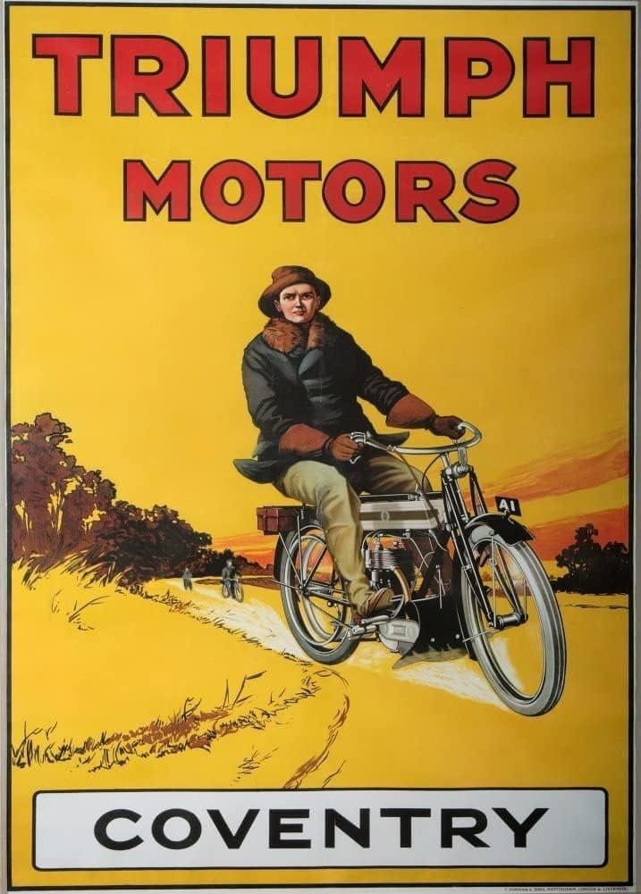 RPW Roystone Print Works Vintage Motorbikes 'Triumph Motors of Coventry', England, 1960, Reproduction 250gsm A4 & A3 Vintage Art Deco Poster wall art poster – printed in Yorkshire