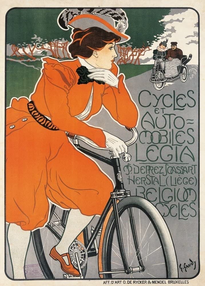 RPW Roystone Print Works Vintage Cycling 'Cycles and Automobiles Legia', Belgium, 1898, Reproduction 250gsm A4 & A3 Vintage Art Nouveau Cycling Poster wall art poster – printed in Yorkshire
