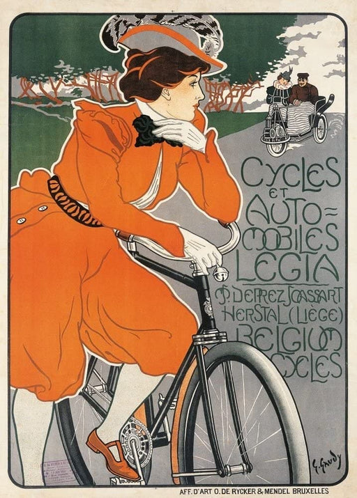 RPW Roystone Print Works Vintage Cycling 'Cycles and Automobiles Legia', Belgium, 1898, Reproduction 250gsm A4 & A3 Vintage Art Nouveau Cycling Poster wall art poster – printed in Yorkshire