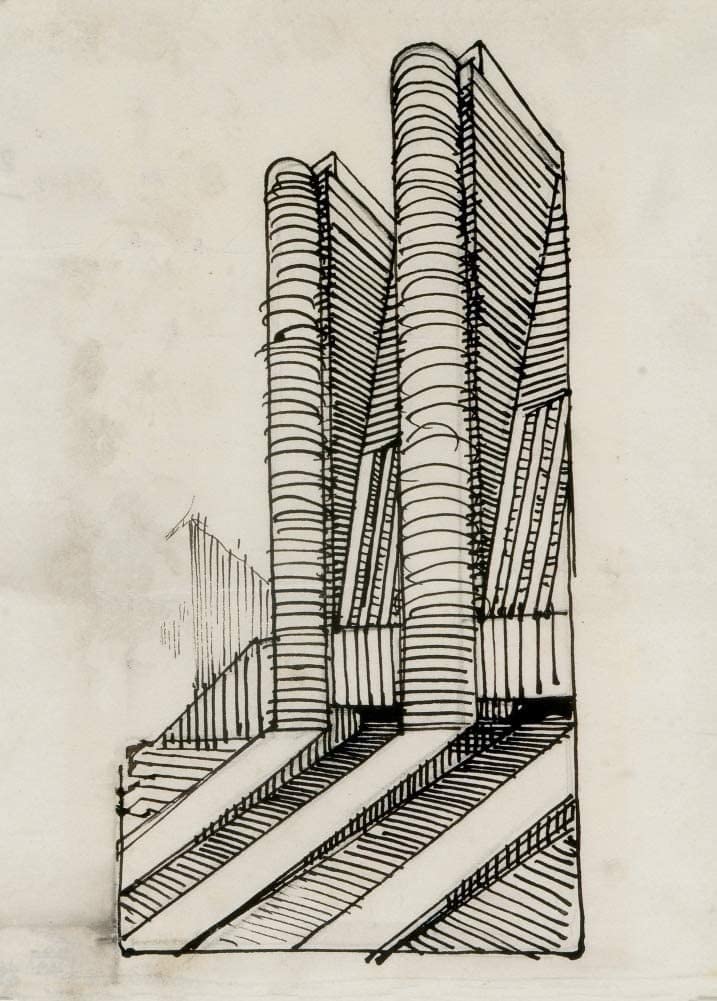 Antonio Sant'Elia 'Untitled Futuristic Architecture Cityscape, I', Italy, circa 1912-16, Reproduction 250gsm A4 & A3 Vintage Italian Futurism Poster Print wall art poster – printed in Yorkshire