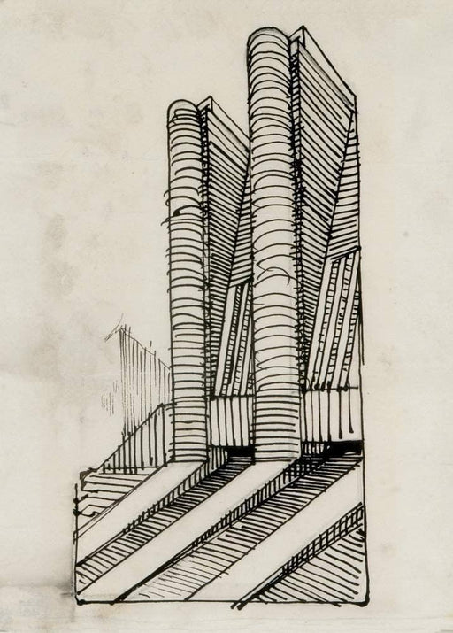 Antonio Sant'Elia 'Untitled Futuristic Architecture Cityscape, I', Italy, circa 1912-16, Reproduction 250gsm A4 & A3 Vintage Italian Futurism Poster Print wall art poster – printed in Yorkshire