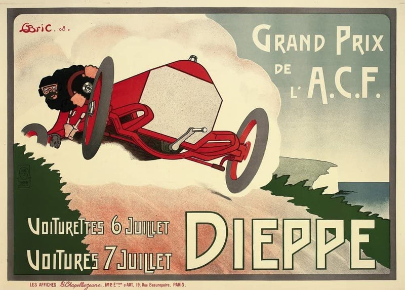 RPW Roystone Print Works Vintage Automobile 'Grand Prix, Dieppe, France', 1908, Reproduction 250gsm A4 & A3 Vintage Automobile Poster wall art poster – printed in Yorkshire