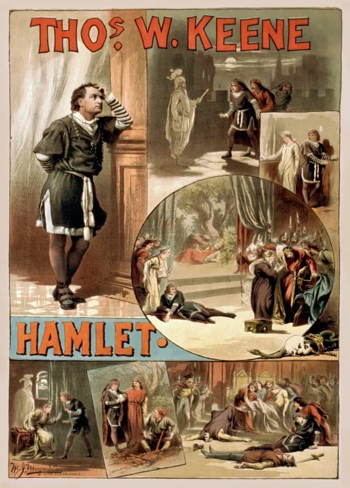 RPW Roystone Print Works Vintage Film and Theatre 'Shakespeare. Hamlet', U.S.A, 1884, Reproduction 250gsm A4 & A3 Vintage Shakespeare Poster wall art poster – printed in Yorkshire