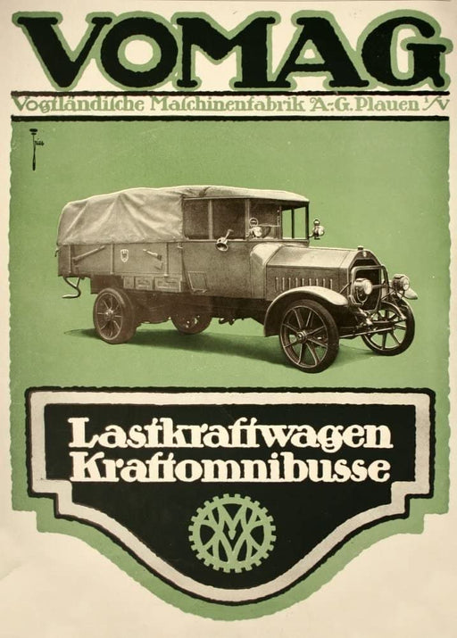 RPW Roystone Print Works Vintage Automobile 'Vomag Automobile Manufacturers', Germany, 1914-18, Reproduction 250gsm A4 & A3 Vintage German WW1 Automobile Poster wall art poster – printed in Yorkshire