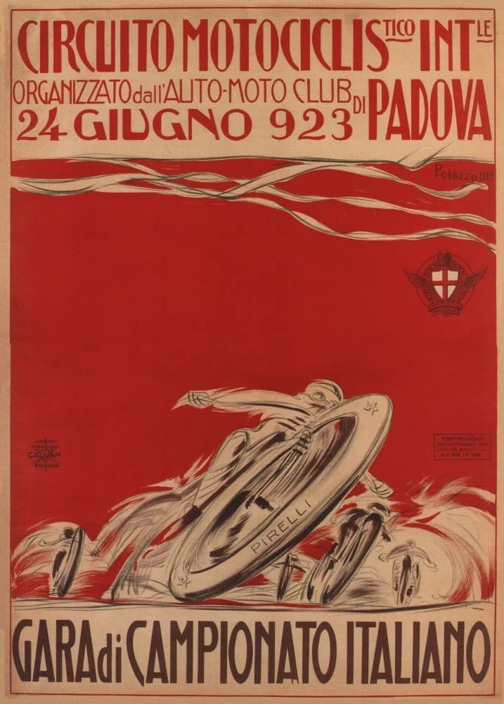 RPW Roystone Print Works Vintage Motorbikes 'Motorbike Championship, Padova', Italy, 1923, Reproduction 250gsm A4 & A3 Vintage Art Deco Poster wall art poster – printed in Yorkshire