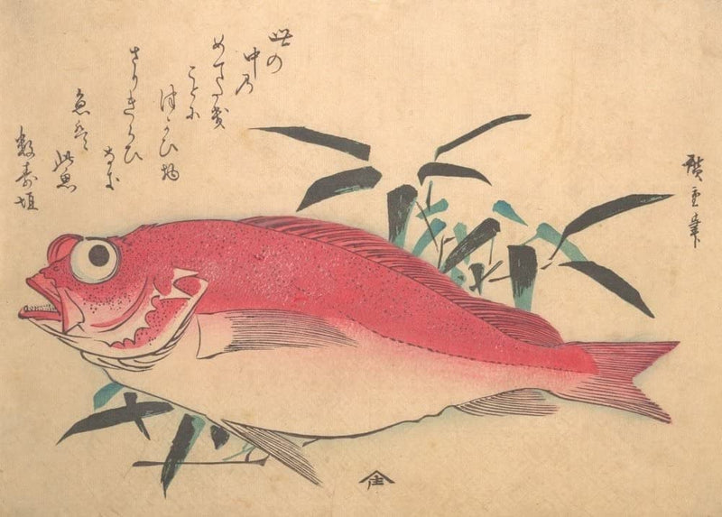 RPW Roystone Print Works Hiroshige 'Medetai Fish and Sasaki Bamboo', Japan, 19th Century, Reproduction gloss A4 & A3 Vintage Classic Ukiyo-e Art Poster wall art poster – printed in Yorkshire