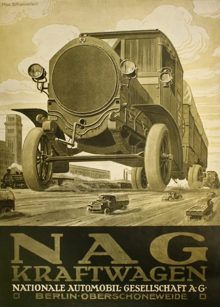 RPW Roystone Print Works Vintage Automobile 'Nag Automobile Manufacturers', Germany, 1914-18, Reproduction 250gsm A4 & A3 Vintage German WW1 Automobile Poster wall art poster – printed in Yorkshire