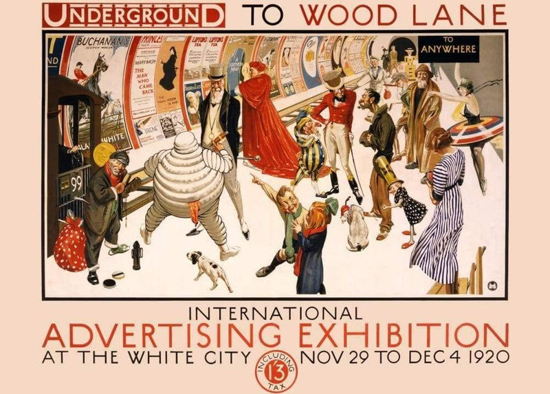 Funky Print Vintage London Underground 'International Advertising Exhibition at Wood Lane', 1920, Reproduction Vintage Travel Poster wall art poster – printed in Yorkshire