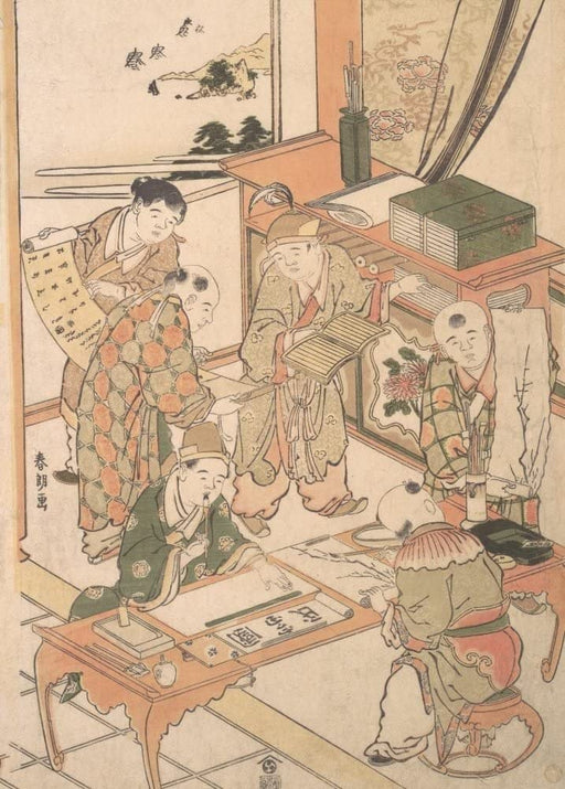 RPW Roystone Print Works Hokusai 'Chinese Boys Learning to Write and Paint', Japan, 18-19th Century, Reproduction gloss A4 & A3 Ukiyo-e Classic Art Poster wall art poster – printed in Yorkshire