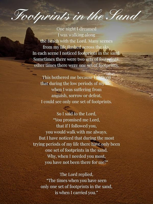 Footprints In the Sand Sea Sun The Lord Promise Poem Poesy Room Decor Print Poster Wall Art Picture wall art poster – printed in Yorkshire