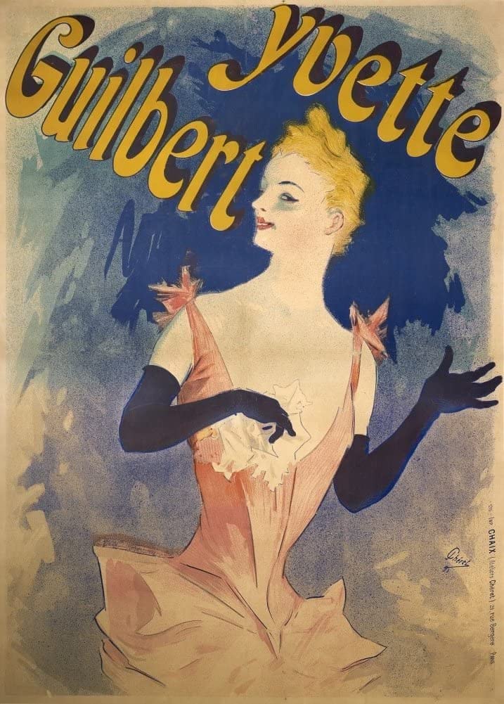 RPW Roystone Print Works Jules Cheret 'Yvette Guilbert Au Concert Parisien', France, 1891, Reproduction 250gsm A4 & A3 Vintage Classic Art Nouveau Poster wall art poster – printed in Yorkshire