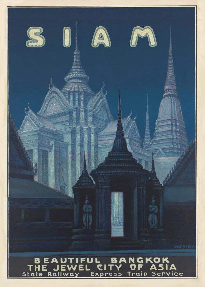 RPW Roystone Print Works Vintage Travel Thailand 'Siam. Bangkok. The Jewel City of Asia', 1920's, Reproduction 250gsm Gloss A4 & A3 Vintage Art Deco Travel Poster wall art poster – printed in Yorkshire