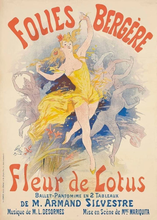 RPW Roystone Print Works Jules Cheret 'Follies Bergere Fleur de Lotus', France, 1893, Reproduction 250gsm A4 & A3 Vintage Classic Art Nouveau Poster wall art poster – printed in Yorkshire