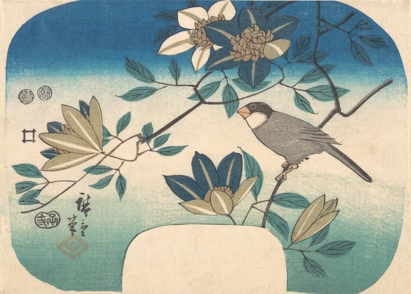 RPW Roystone Print Works Hiroshige 'Clematis and Bird', Japan, 19th Century, Reproduction gloss A4 & A3 Vintage Classic Ukiyo-e Art Poster wall art poster – printed in Yorkshire