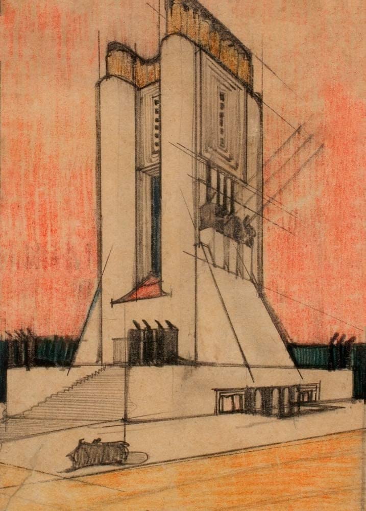 Antonio Sant'Elia 'First World War Memorial', Italy, circa. 1912-16, Reproduction 250gsm A4 & A3 Vintage Italian Futurism Poster Print wall art poster – printed in Yorkshire